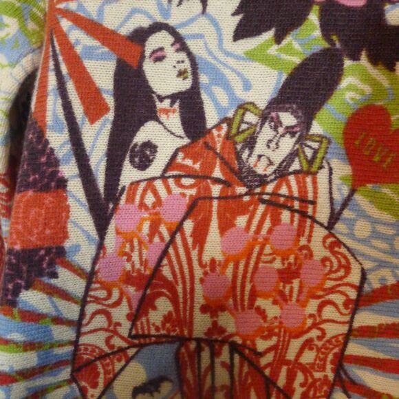 LARK RISING 100% Merino Wool Floral/Asian Vampire Printed Cardigan Wrap M - Picture 9 of 12